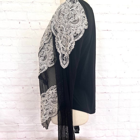 NWT Joseph Ribkoff Sheer Black & Lace Stretch Blouse - Size Medium Large - Picture 5 of 12